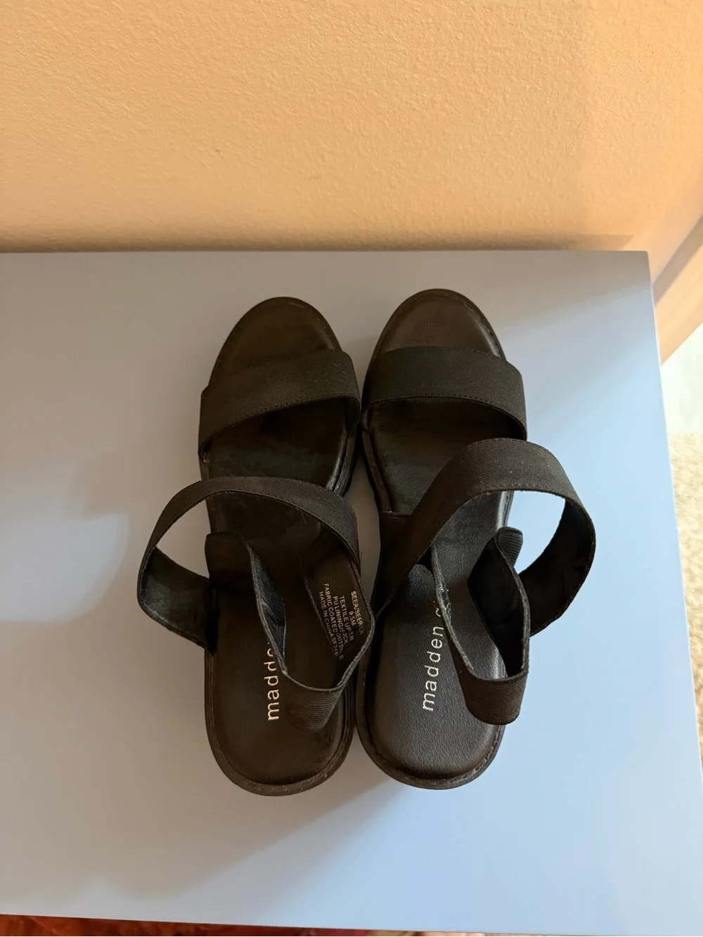 Madden Girl Black Chunky Lug-Heel Wedge Sandals